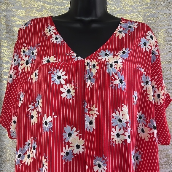 Madewell Womenโs Red Striped Floral Daisy Society Swing Rhyme Blouse Size L - Picture 6 of 17